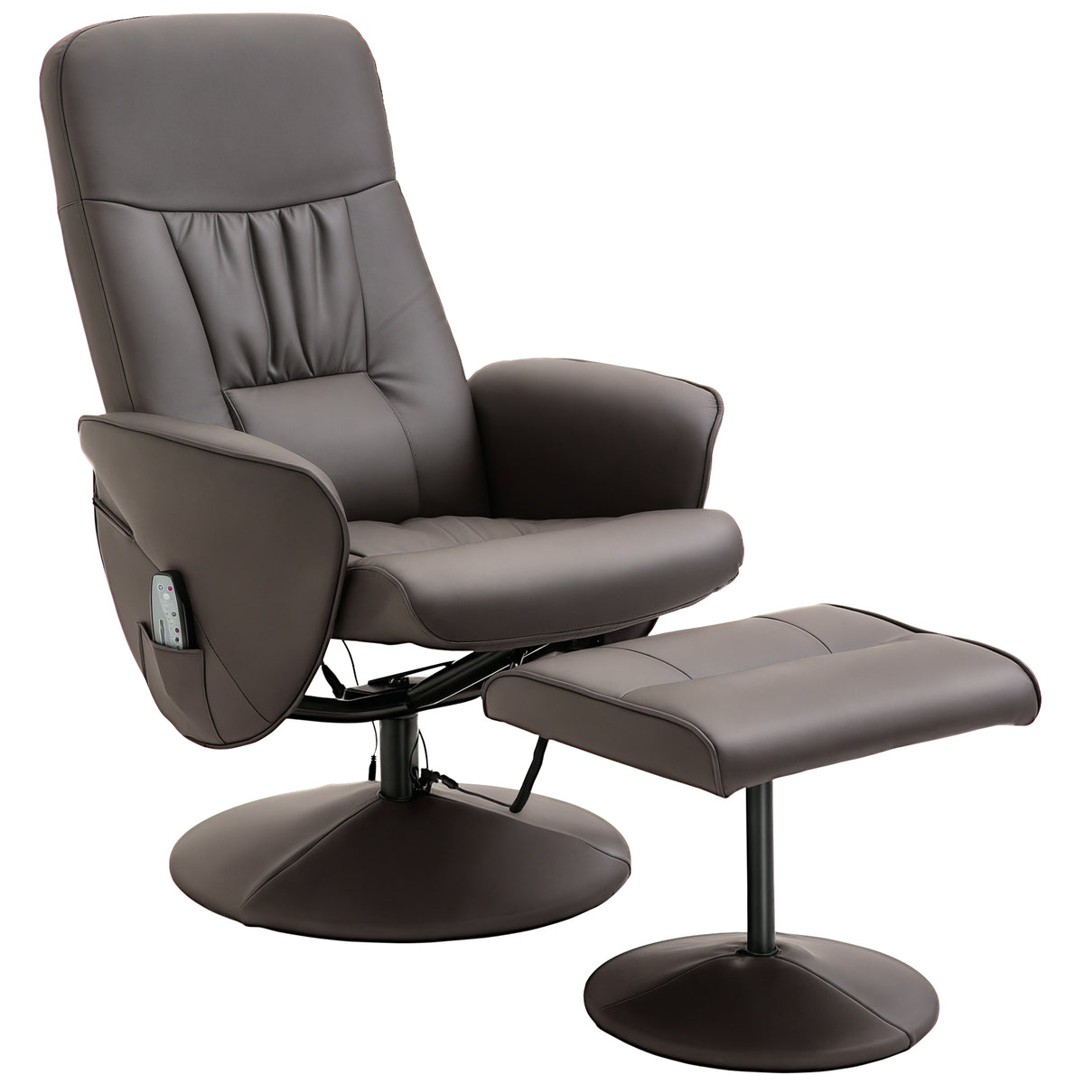 Relaxsessel mit Hocker, drehbarer Fernsehsessel mit 10 Massagepunkte, Liegefunktion, Massagesessel mit Fernbedienung, Seitentasche, TV-Sessel, Kunstleder, Braun