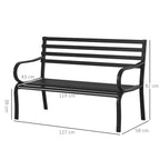 Stylish 2 Seater Metal Garden Porch Chair Bench Stable Patio Outdoor Park Metal Bench - Black