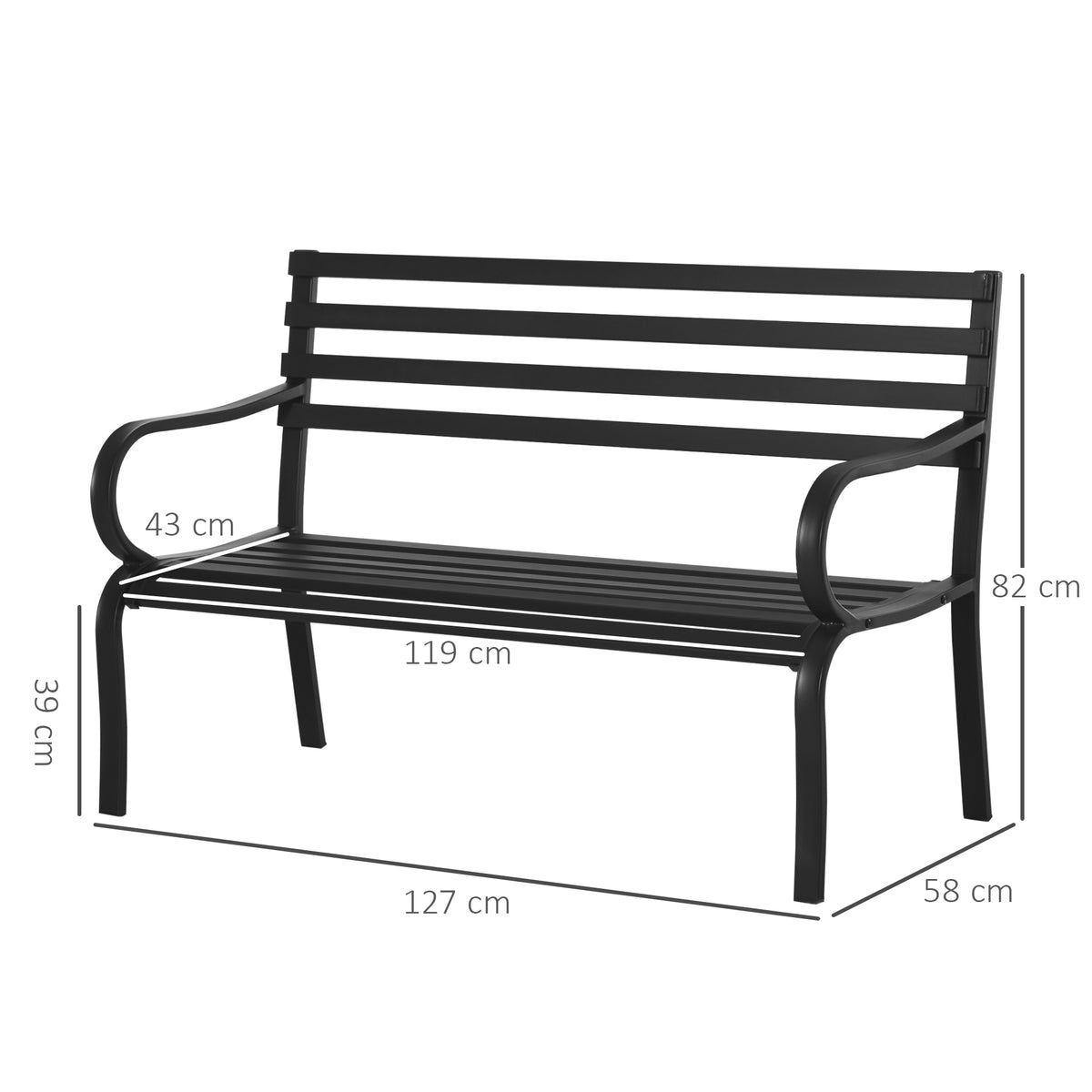 Stylish 2 Seater Metal Garden Porch Chair Bench Stable Patio Outdoor Park Metal Bench - Black
