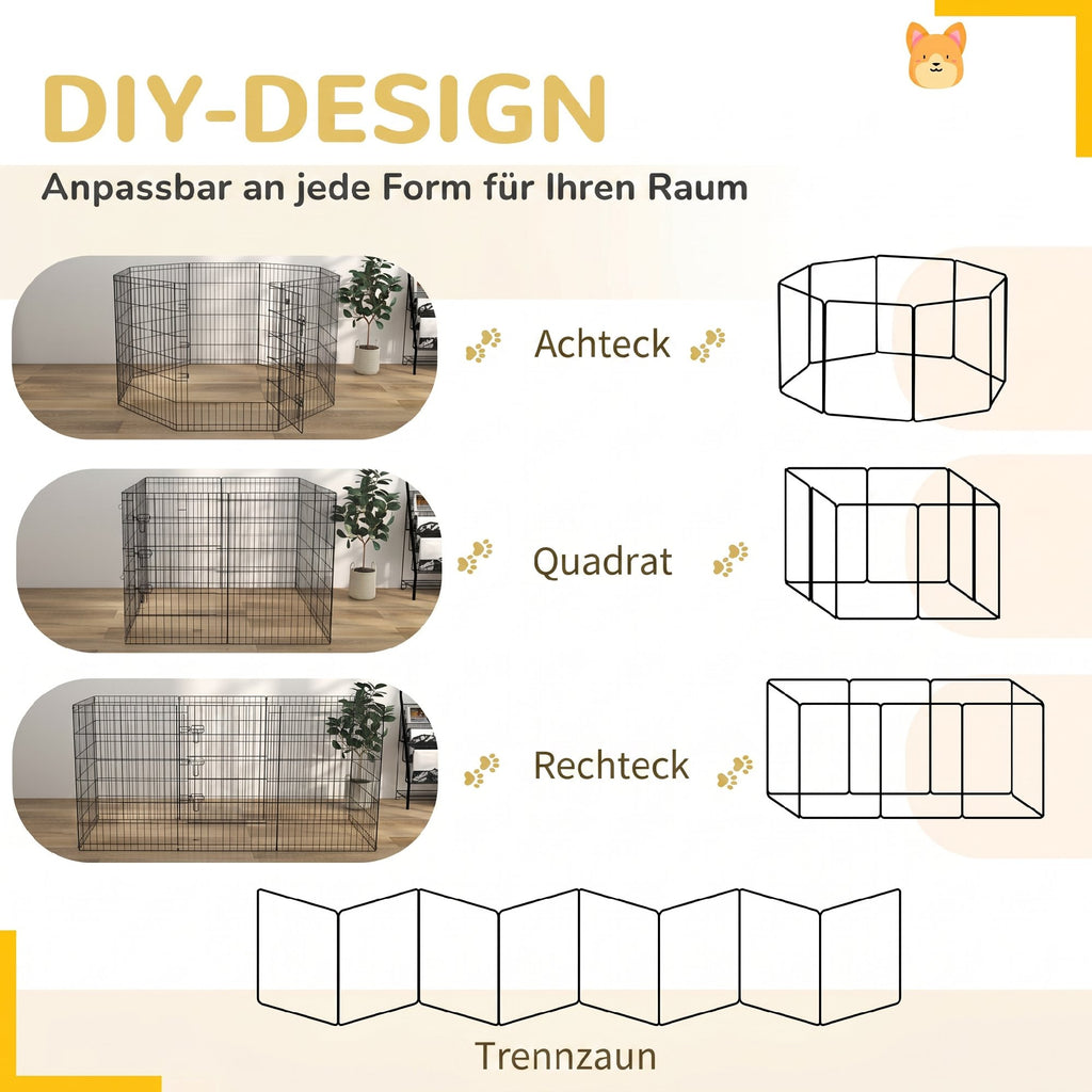 8 Panel DIY Dog Pen with Door, for Dogs, Small Animals, Indoor/Outdoor Use, 91cm High