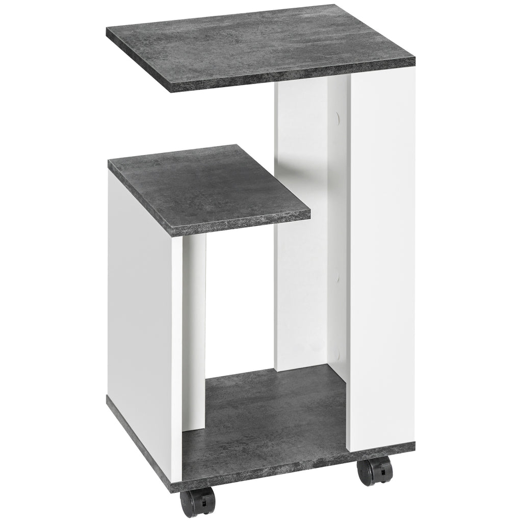 Nachtschrank, mit 4 Rollen, 3 Regale, 35 x 29,5 x 65,5 cm, Grau/Weiß
