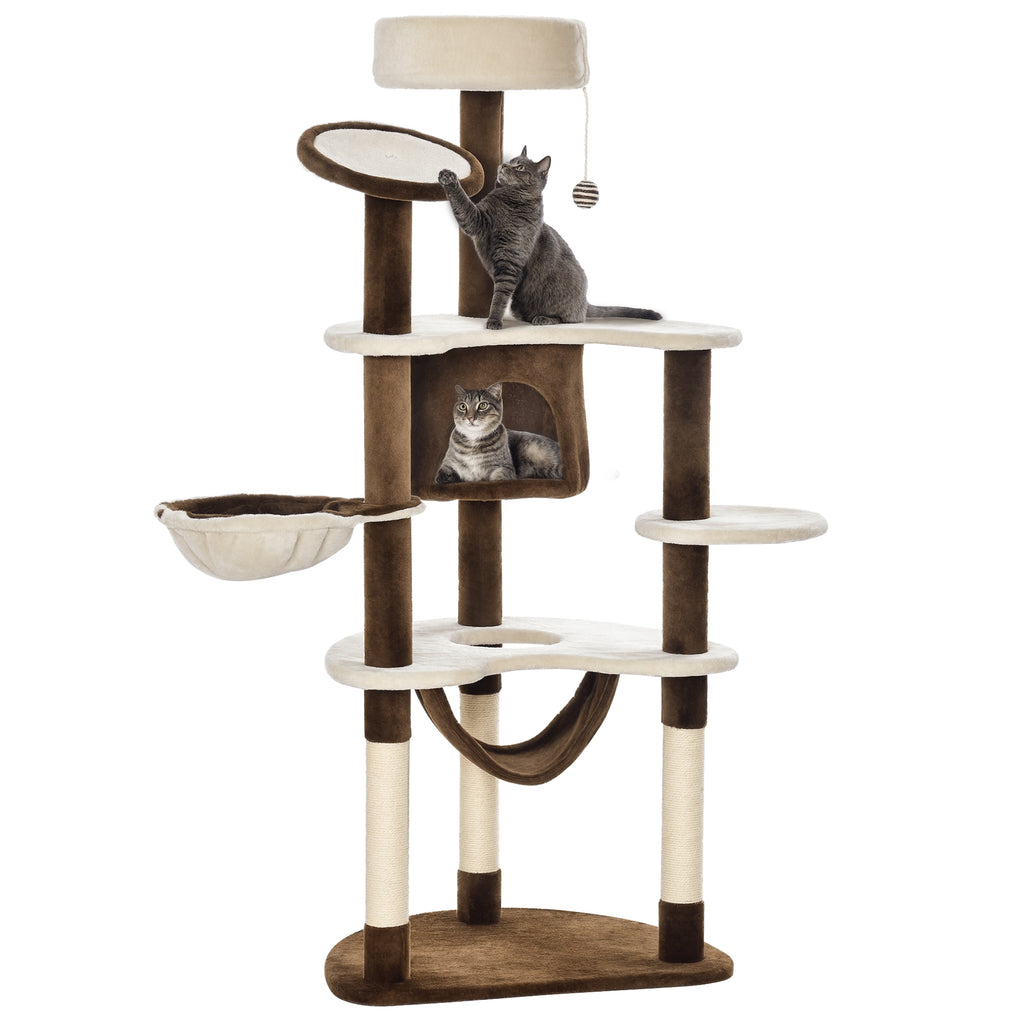  Kratzbaum mit Katzenhöhle Hängematte XXL Katzenbaum Kletterbaum Kletterbaum für Katzen Mehrstufiges Multiaktivitätszentrum Plüsch Braun 65 x 50 x 153 cm
