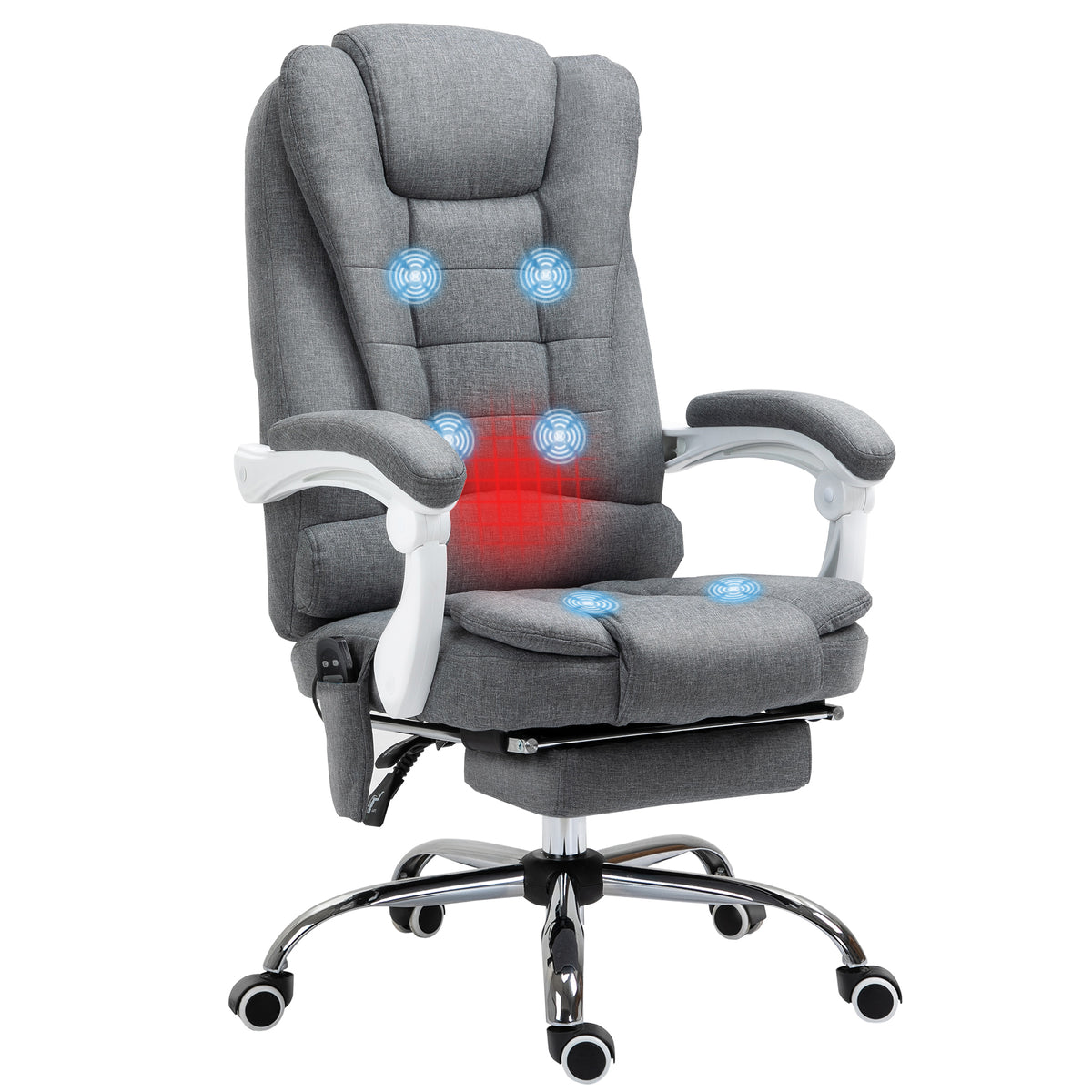 B¨¹rostuhl mit Massage- und Heizfunktion, neigbare R¨¹ckenlehne, drehbar & h?henverstellbar, bis 120 kg, Grau