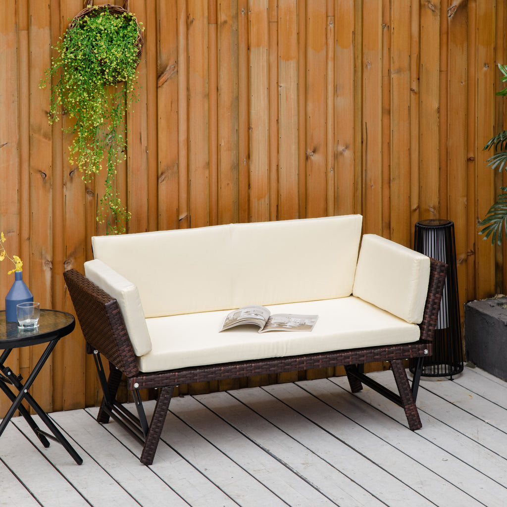 Polyrattan Gartensofa 2 Sitzer Gartenm?bel Loungesofa Gartenbank Gartenliege klappbar Armlehnen Stahl Braun 129 x 63 x 67 cm
