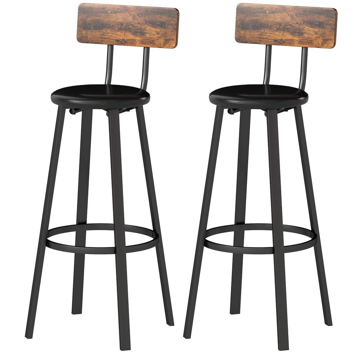 Set of Two Industrial-Style Bar Stools - Brown/Black