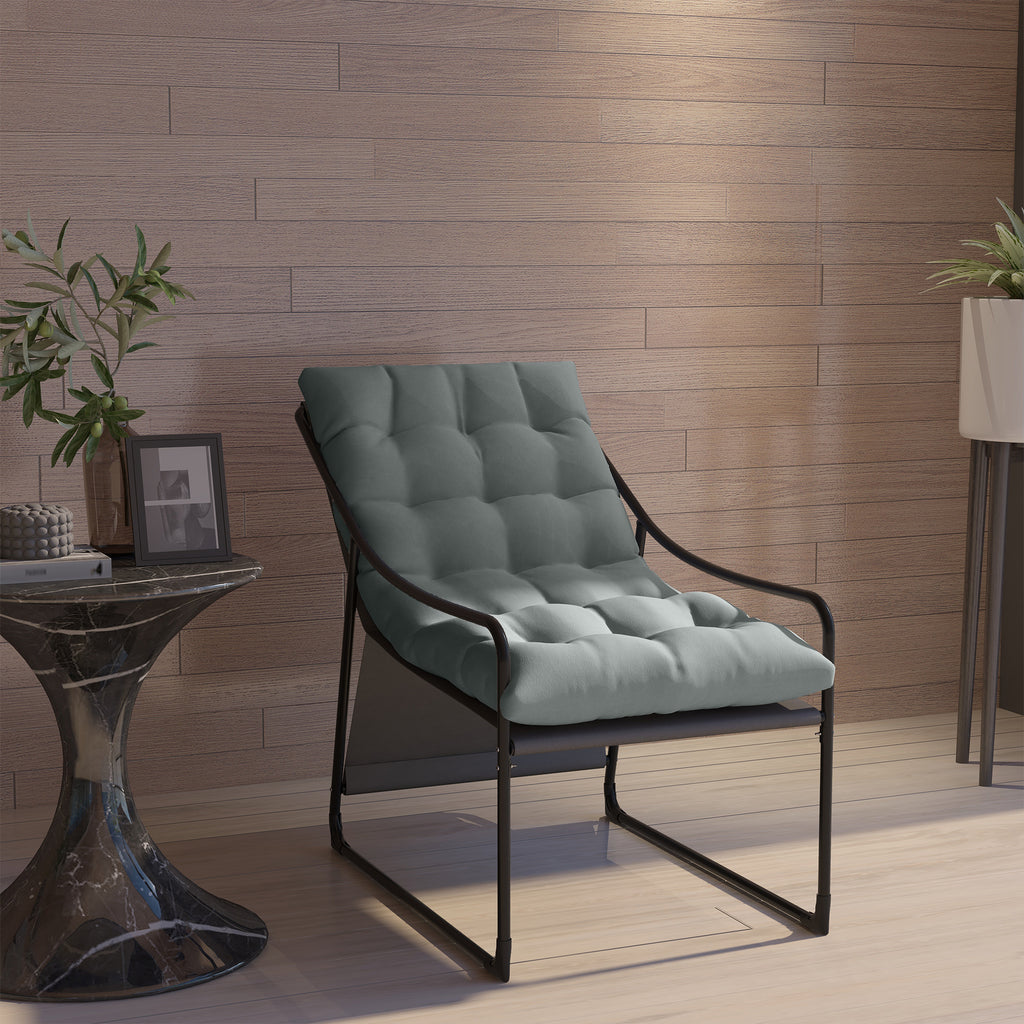 Outdoor Lounge, dicke Polsterung, rostfreier Stahlrahmen, 62B x 110T x 88H cm, Grau/Schwarz