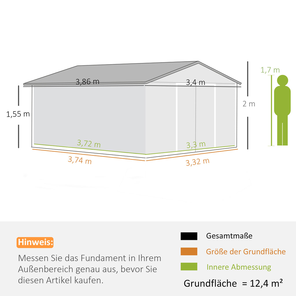 Geräteschuppen, Wetterfestes Gartenhaus für Gartengeräte, mit Belüftungsfenstern, Schiebetüren, Stahl, Braun