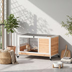 Wooden Guinea Pig Hutch, 2-Floor Bunny Cage w/ Enclosed Run Area, Yellow