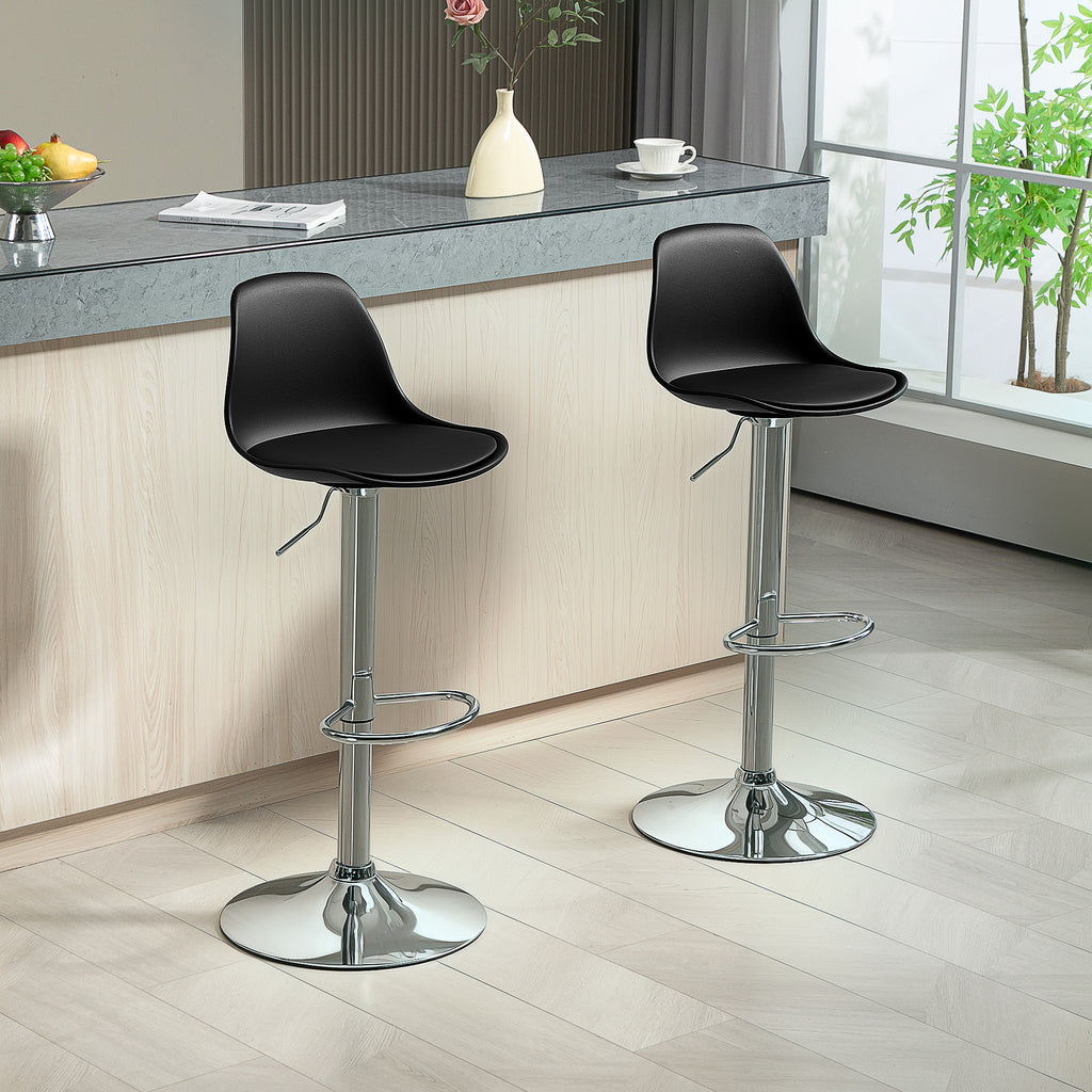 2er-Set Barhocker, Barstühle, Drehstühle mit Lehne, höhenverstellbar, bis 120 kg belastbar, 42 x 41 x 82-104 cm, Schwarz