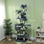 206cm Cat Tree, Multi-Level Cat Tower with Scratching Posts and Board, Beds, Condos, Platforms, Toy Balls, Dark Grey