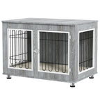 Dog Crate Furniture End Table, with Washable Cushion, Double Doors, for Medium/Large Dogs, Grey