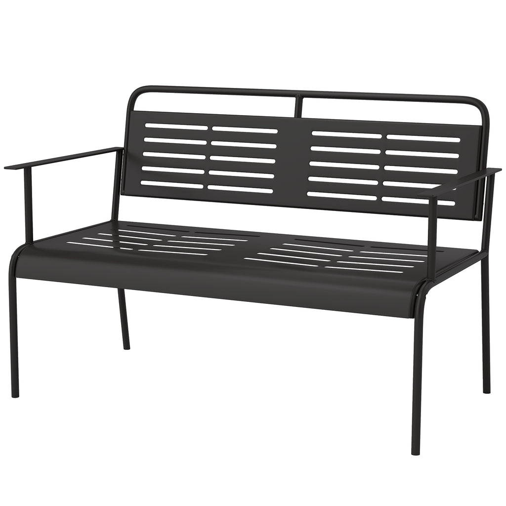-Sitzer Gartenbank, wetterfest Sitzbank, wasserabweisend Gartenmöbel mit Rücken- & Armlehnen 121 x 64 x 84cm, Schwarz