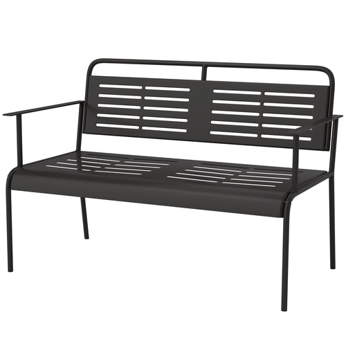 -Sitzer Gartenbank, wetterfest Sitzbank, wasserabweisend Gartenmöbel mit Rücken- & Armlehnen 121 x 64 x 84cm, Schwarz