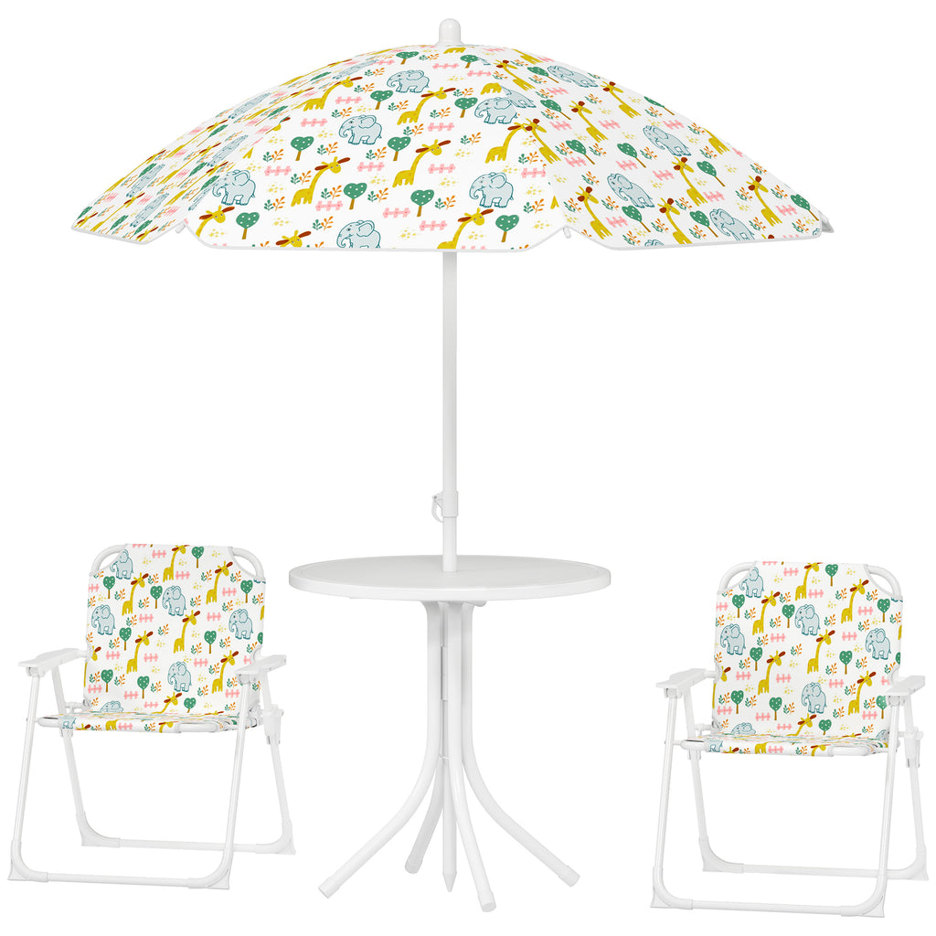 Kinder-Sitzecke, Klappstuhl-Sitz-Set mit Sonnenschirm, Buntes Muster, Weiß