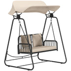 Hollywoodschaukel Rattan 2-Sitzer Gartenschaukel mit Sonnendach Kissen bis 240 kg 149 x 121 x 180 cm Khaki