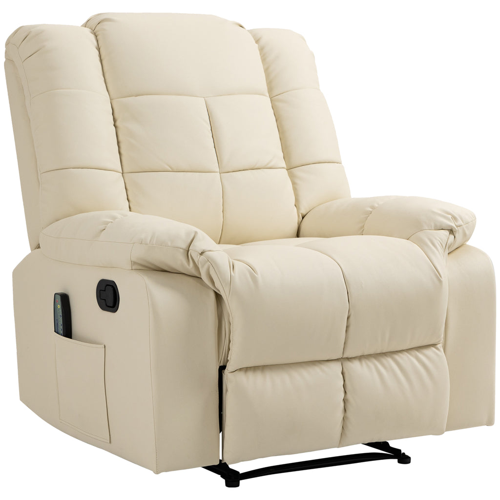 Massagesessel, Relaxsessel, 8 Vibrationspunkte, Liegefunktion, Kunstleder, cremeweiß, 94x99x99cm