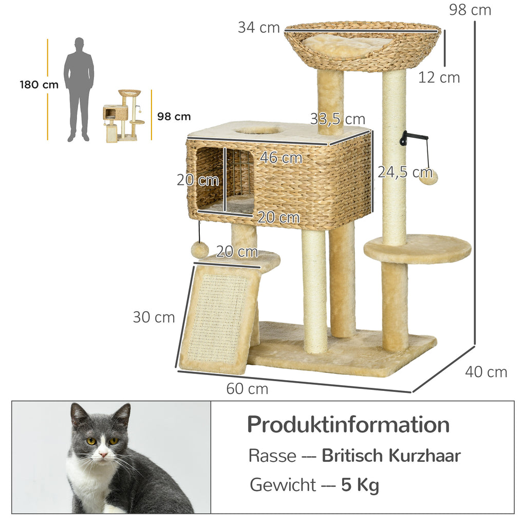 95cm Cat Tree Tower for Indoor Cats, with Scratching Post, Cat House, Toy Ball, Platform - Beige
