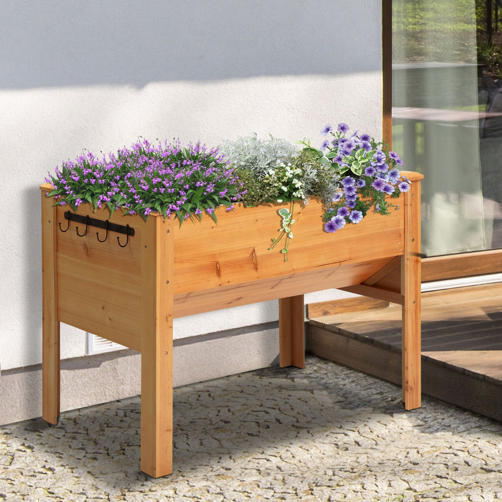 Hochbeet aus Holz Kr?uterbeet Pflanzkasten mit Abflussloch Haken Blumenkasten mit F¨¹?en Massivholz Natur 120 x 60 x 81 cm