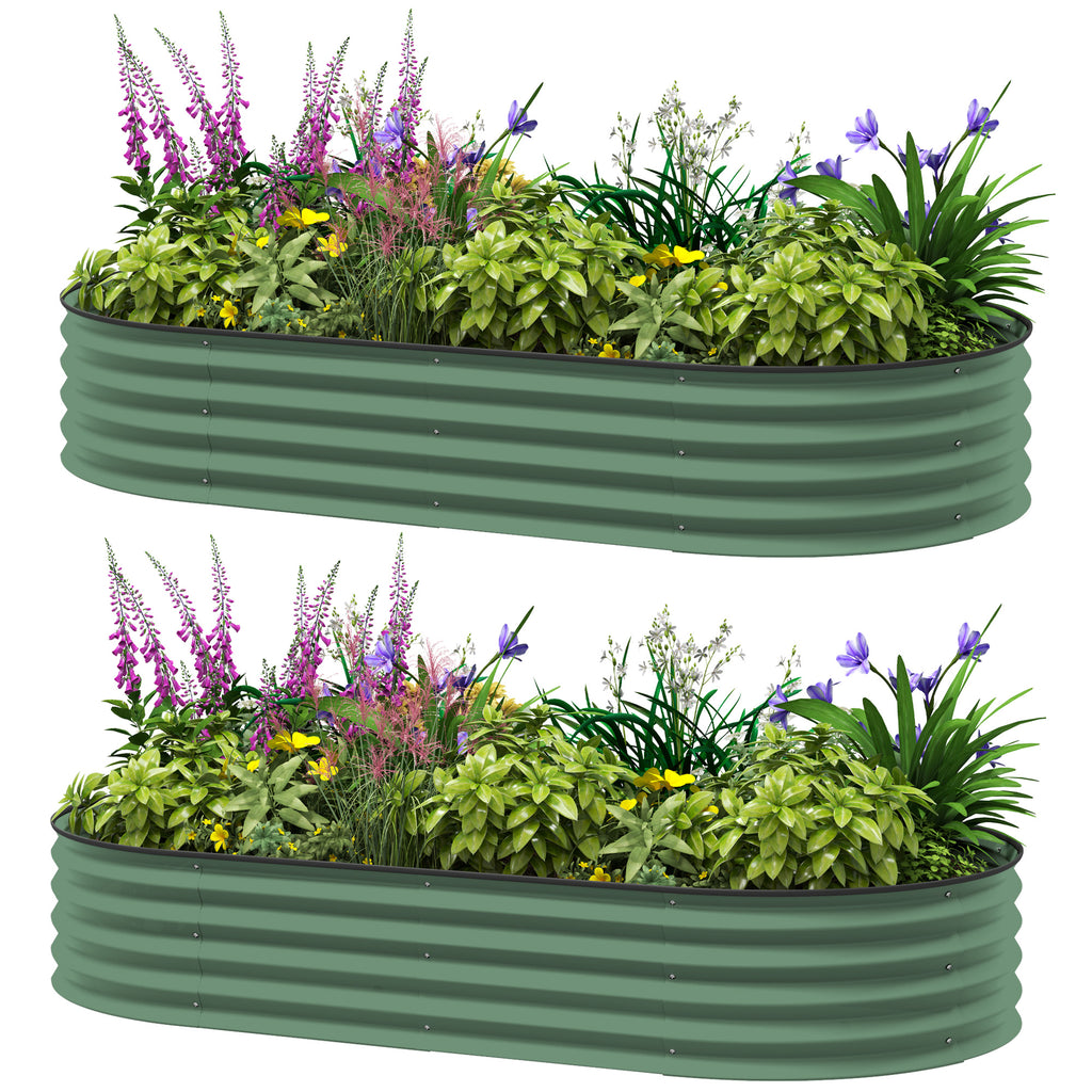 Set of Two 181 x 93cm Steel Planters - Green