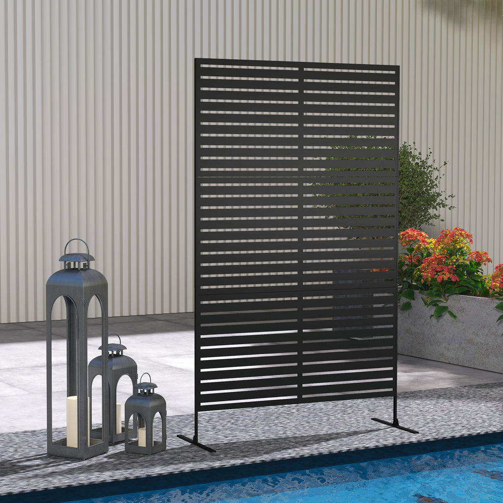 Decorative Privacy Fence Screen, Metal Outdoor Privacy Screen Climbing Plant Trellis with Stand, 122 x 198 cm, Black