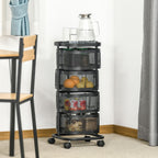 Metal Storage Cart, 4-Tier Storage Trolley on Wheels with 4 Mesh Baskets and Top Tray, Black