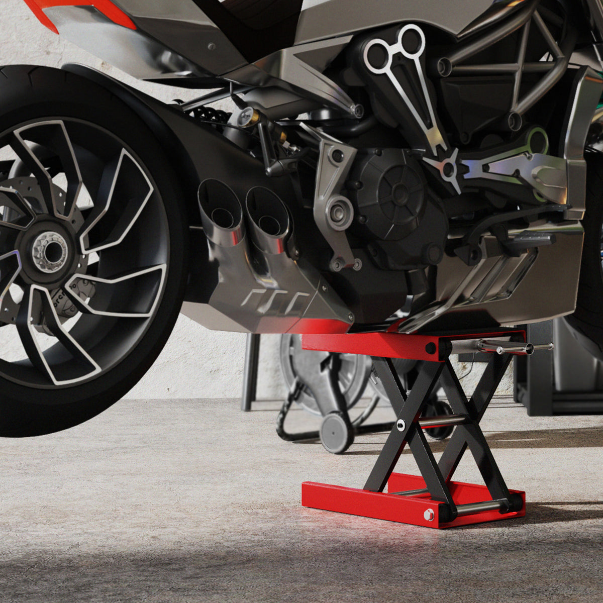 500KG Motorcycle Lift Scissor Jack, Height Adjustable Motorbike Stand with Anti-Slip Wide Deck, Heavy Duty Steel Motorbike Repair Lift Hoist Stand for Home Garage, Red