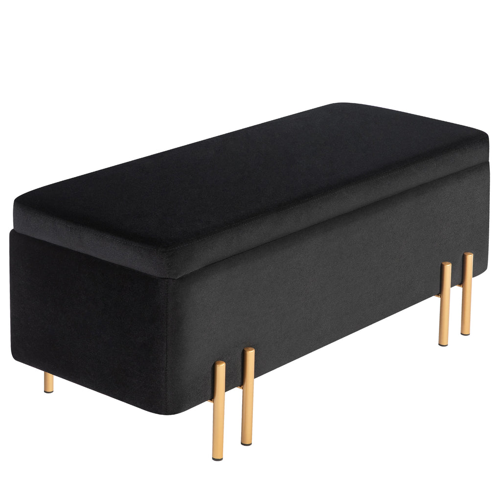 Sitzbank, Polsterbank mit Stauraum, Metall, Kautschukholz, Schaumstoff, 100 x 40 x 42 cm, Schwarz