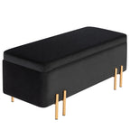 Sitzbank, Polsterbank mit Stauraum, Metall, Kautschukholz, Schaumstoff, 100 x 40 x 42 cm, Schwarz
