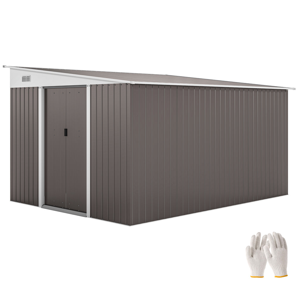 Metall-Geräteschuppen Schrägdach verriegelbare Doppeltür 2,8 x 3,45 x 2,01m Grau