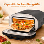 Pizzaofen für innen, 12 Zoll elektrischer Pizzaofen mit 8 Programmen, 430 °C, Timer, Keramikstein, 2200 W