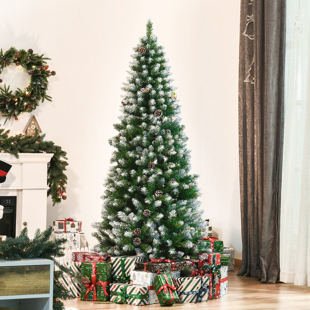 Künstlicher Weihnachtsbaum, 630 Zweige, 37 Zapfen, verschneite Spitzen, feuerfest, 180 cm