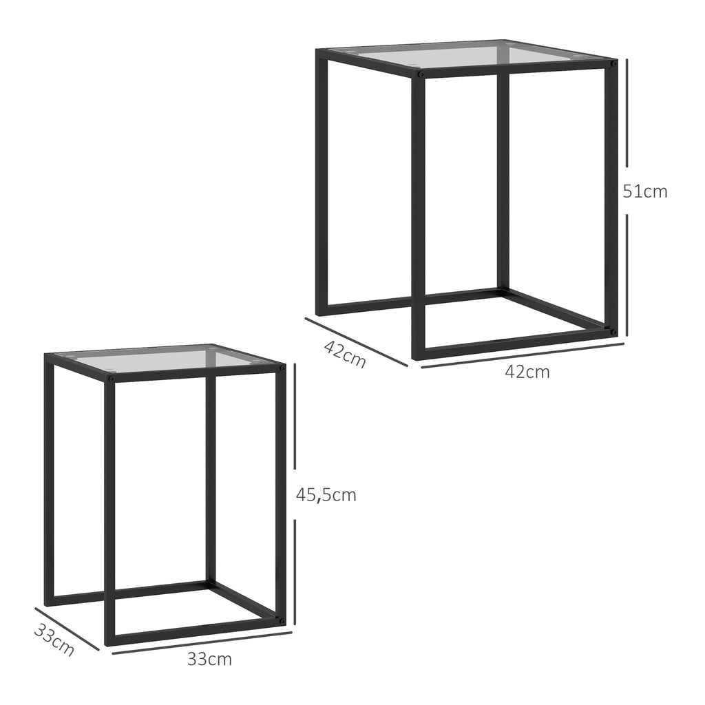 2er Set Beistelltisch stapelbarer Nachttisch Couchtisch mit Beinen aus Stahl, modern f¨¹r Wohnzimmer Schwarz