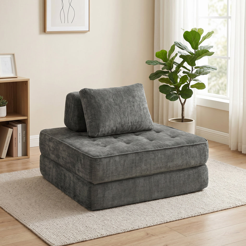 2-in-1 Boneless Cloud Schlafsessel, Klappbares Chenille-Bodensessel mit Dickem Stützkissen, Grau