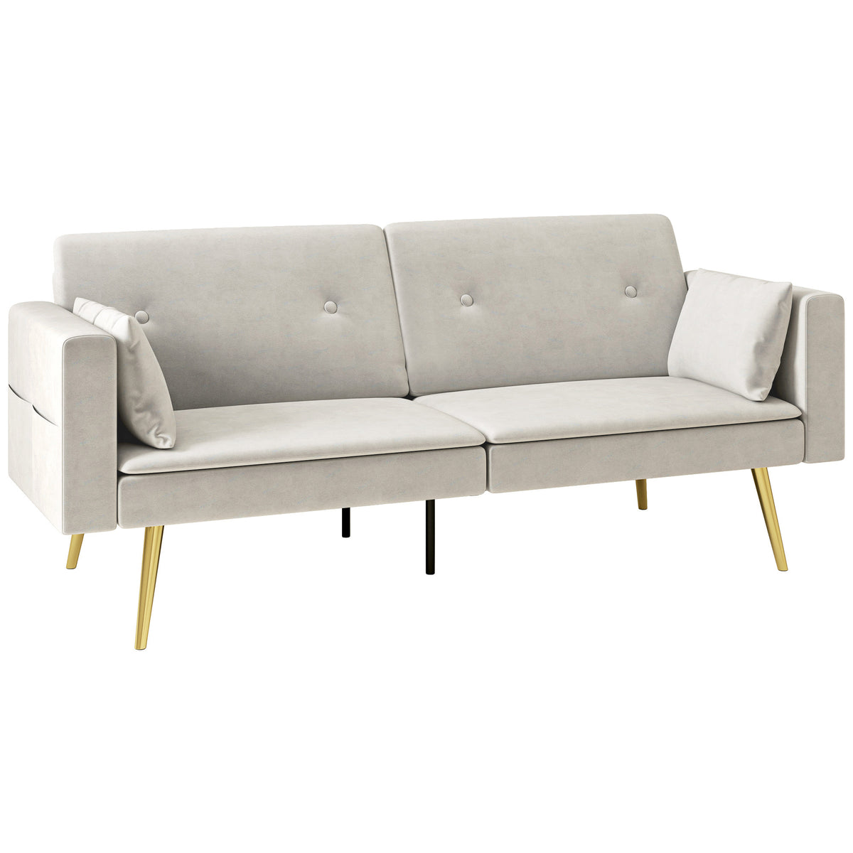 2-Sitzer Bettsofa, Verstellbare R¨¹ckenlehne, weiche Kissen, samtartiger Bezug, f¨¹r Wohnzimmer, G?stezimmer, Beige