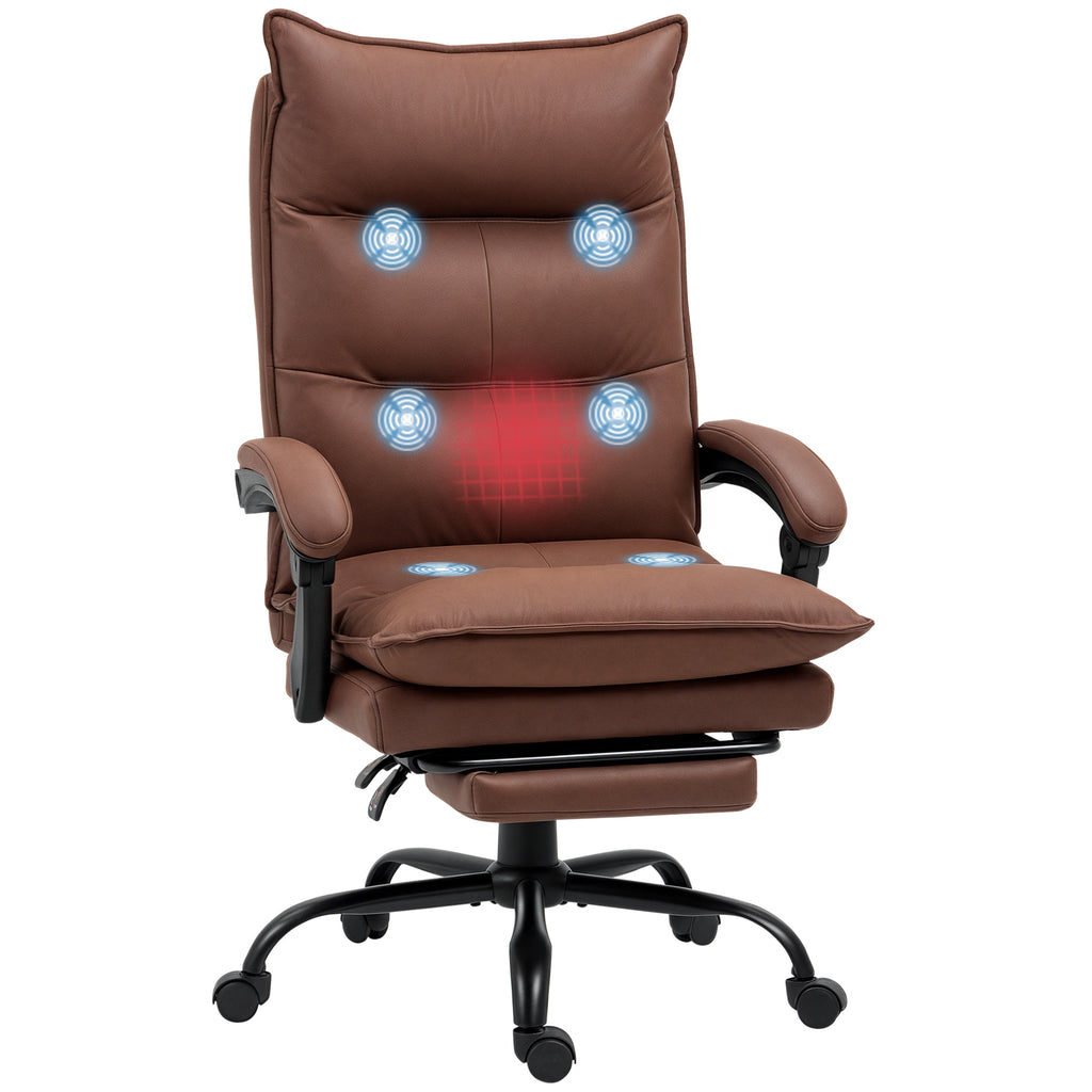 Bürostuhl mit Massage- und Heizfunktion, Fußstütze, verstellbar, bis 120 kg, Braun