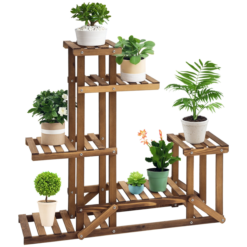 Blumenständer Pflanzenregal 6 Ebenen Vierstufiges Blumenregal Blumentreppe Blumenleiter Massivholz Verkohlt 98 x 28 x 96,5 cm