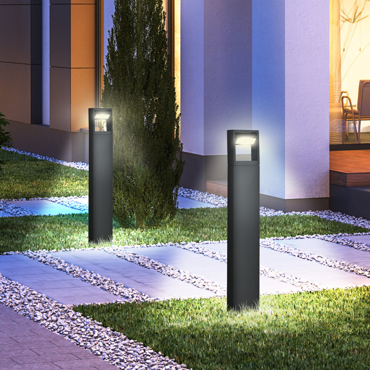 Gartenlampe, Wegleuchte, Pfostenlicht mit LEDs, wetterbeständig, 16cm x 5cm x 90cm, Dunkelgrau