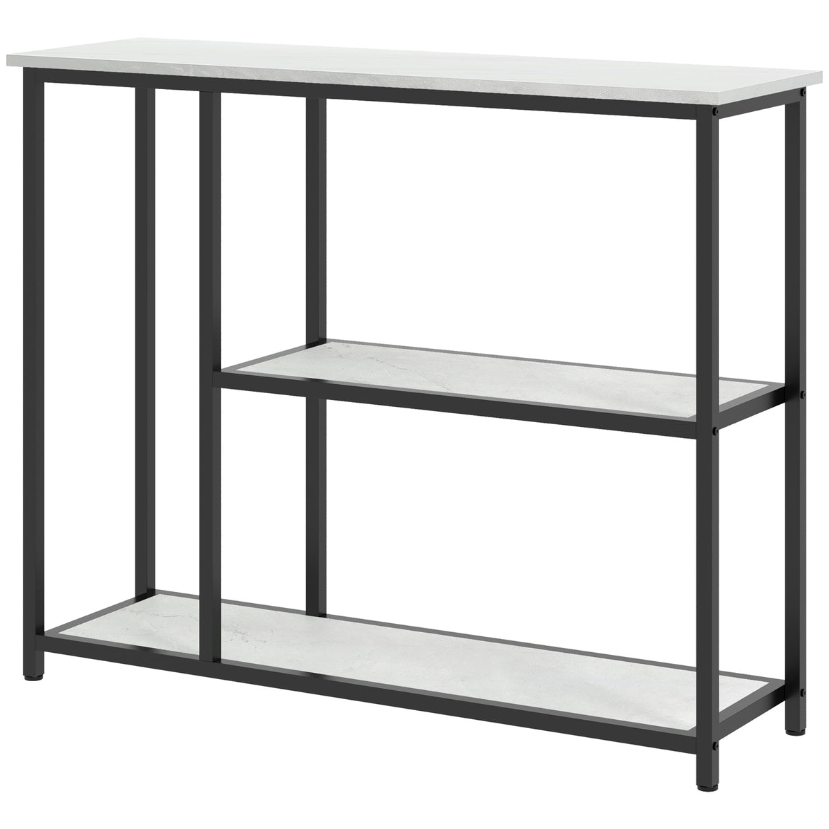 Konsolentisch im Industriedesign, 2 Regale, Marmor-Optik, Schwarz + Weiß