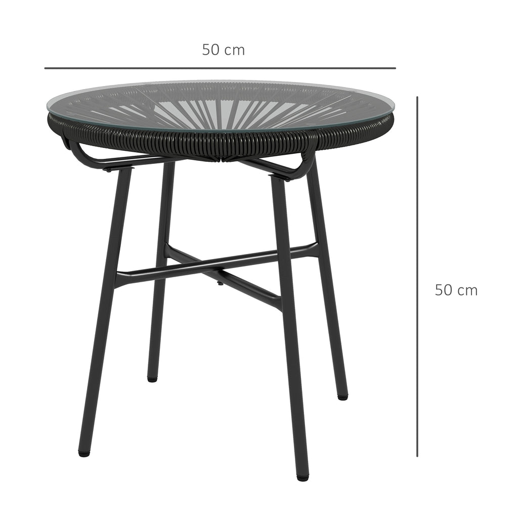 Gartentisch Boho-Stil Outdoor Beistelltisch, PE-Rattan, geh?rtetes Glas, wetterbest?ndig, 50?cm x 50?cm x 50?cm, Schwarz