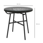 Gartentisch Boho-Stil Outdoor Beistelltisch, PE-Rattan, geh?rtetes Glas, wetterbest?ndig, 50?cm x 50?cm x 50?cm, Schwarz