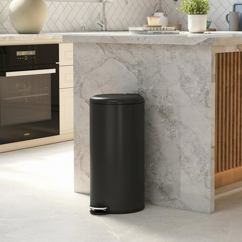 Mülleimer 30L Treteimer Abfalleimer mit Deckel Fußpedal Inneneimer, Soft-Close-Funktion 36 x 30 x 63,5 cm, Schwarz