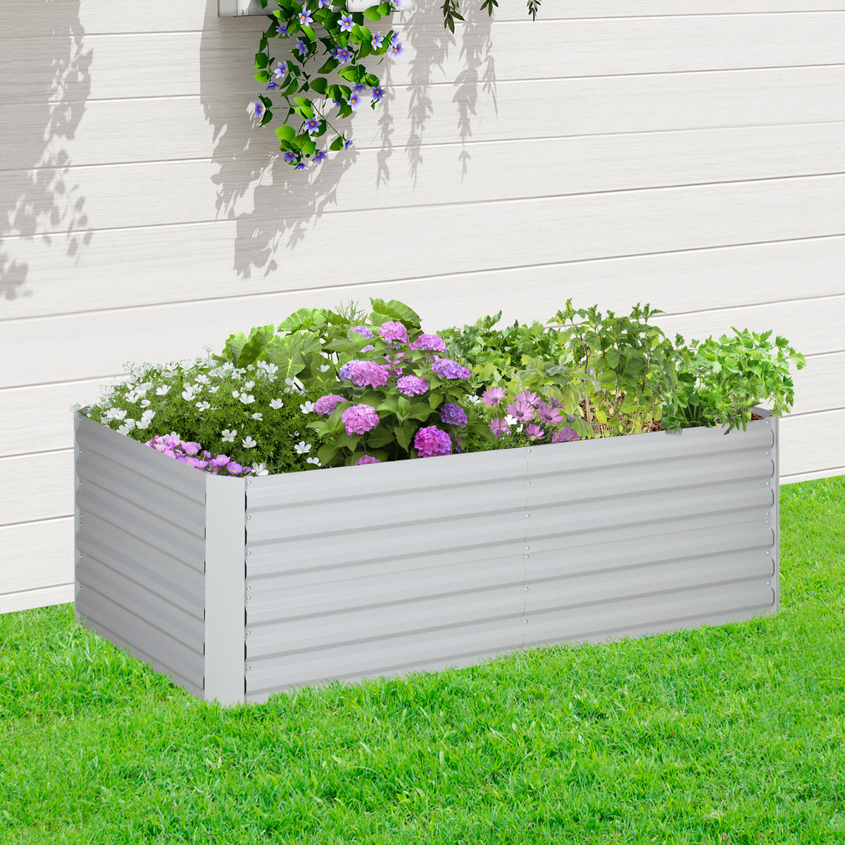 Raised Beds for Garden, Galvanised Steel Outdoor Planters with Multi-reinforced Rods, 180 x 90 x 59 cm, Light Grey