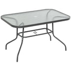 Garden Dining Table Glass Top Metal Frame with Parasol Hole Outdoor Balcony Grey 120L x 80Wcm