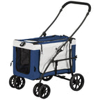 Hundbuggy Haustierbuggy Hundewagen, klappbar, abnehmbarer Korb, 81 x 58 x 97,5 cm, Schwarz + Blau + Weiß