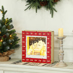 LED Adventskalender mit Dorfszene, 24 große Schubladen, MDF, 34 x 7 x 34 cm, Rot