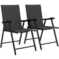 Folding Garden Chairs Set of 2, Foldable Garden Dining Chairs with High Back, Armrests, Texteline Seat, Black