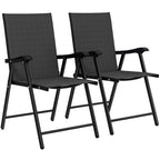 Folding Garden Chairs Set of 2, Foldable Garden Dining Chairs with High Back, Armrests, Texteline Seat, Black