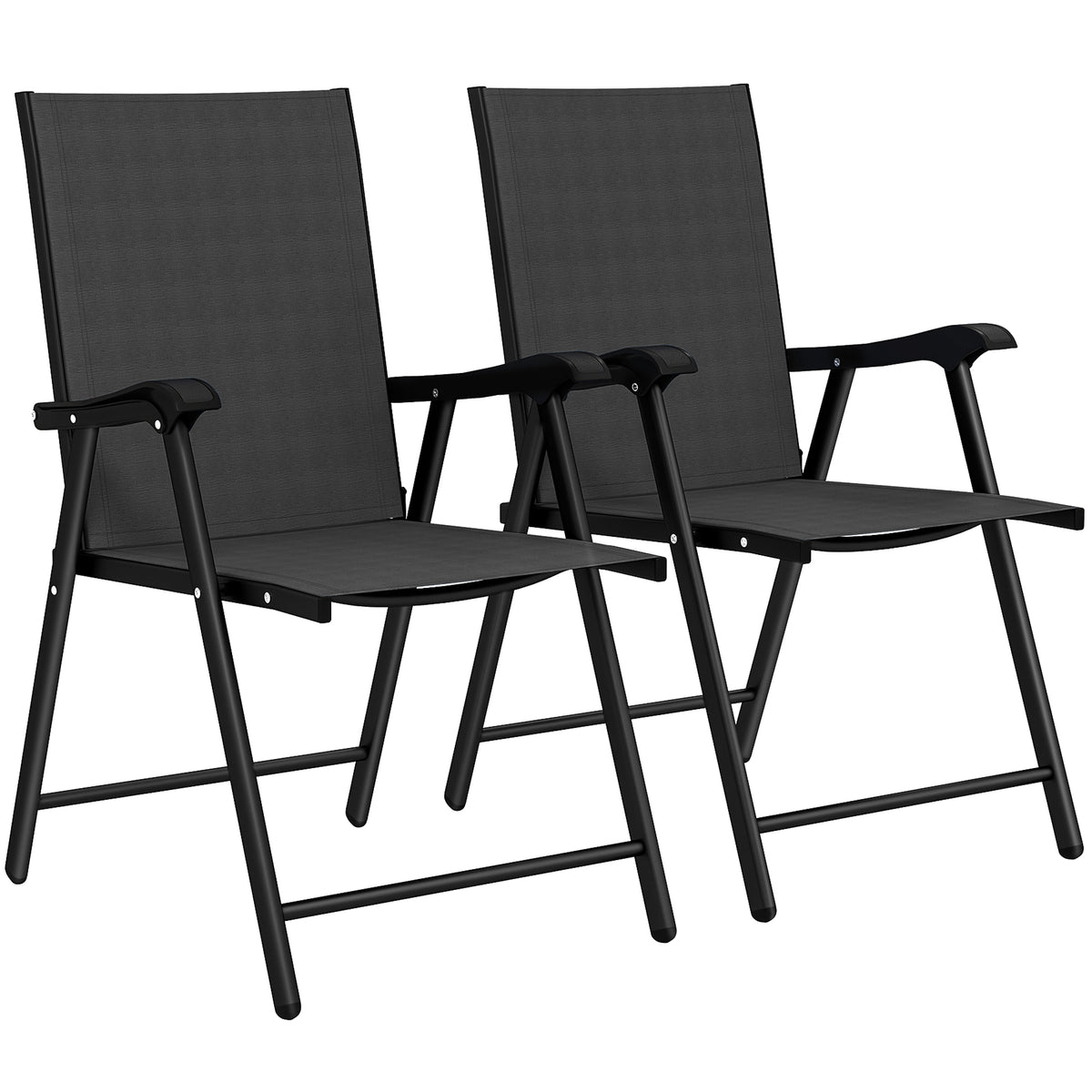 Folding Garden Chairs Set of 2, Foldable Garden Dining Chairs with High Back, Armrests, Texteline Seat, Black