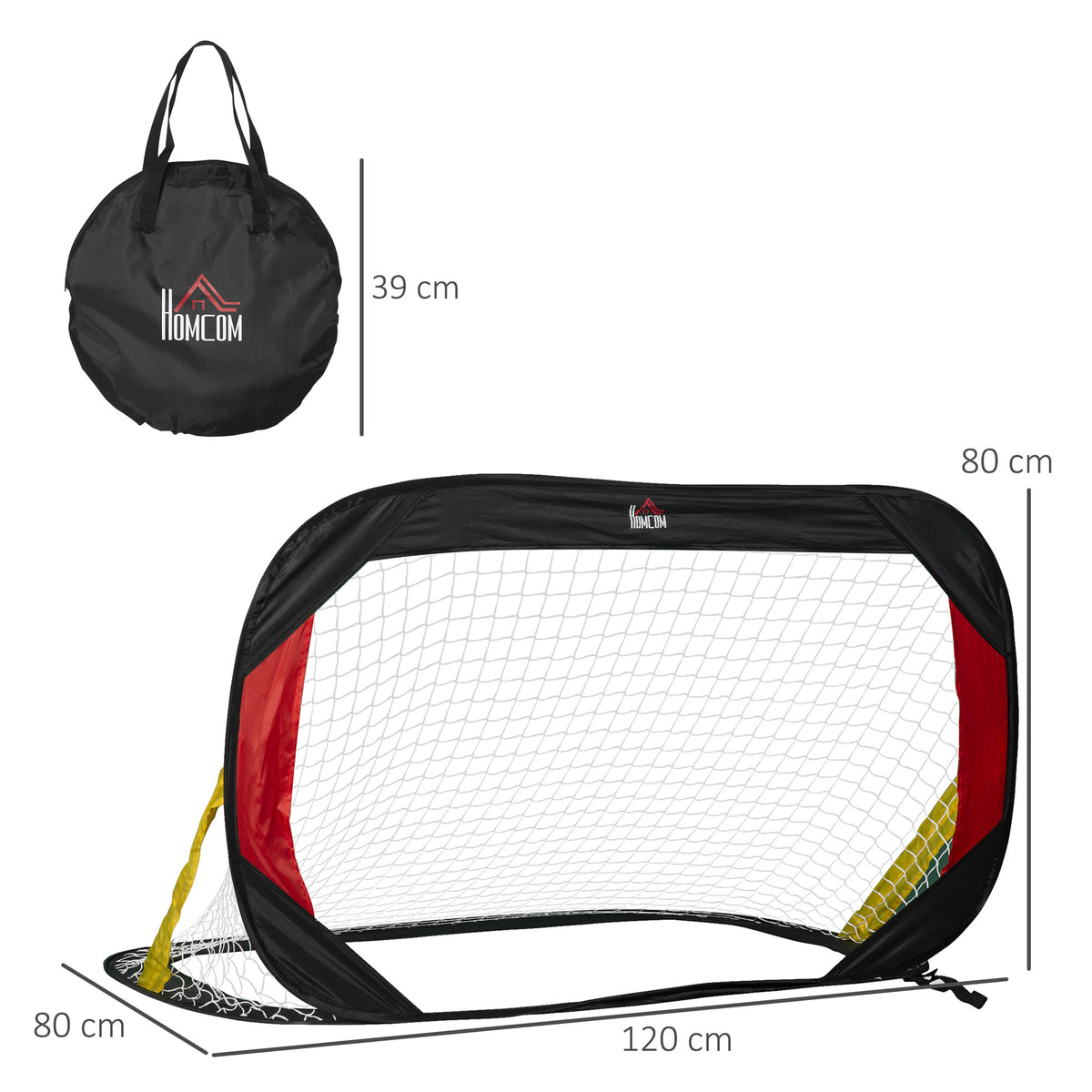 Fußballtor Klapptor 2er-Set mit Tragetasche 120 x 80 x 80cm Stahl Schwarz+Rot+Gold