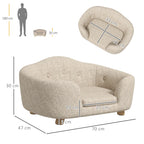 Haustiersofa Hundematte Hundebett Hundesofa Hundecouch Katzen Sofa mit Kissen Rückentasche Plüsch Schaumstoff Kiefernholz Cremeweiß 70 x 47 x 30 cm